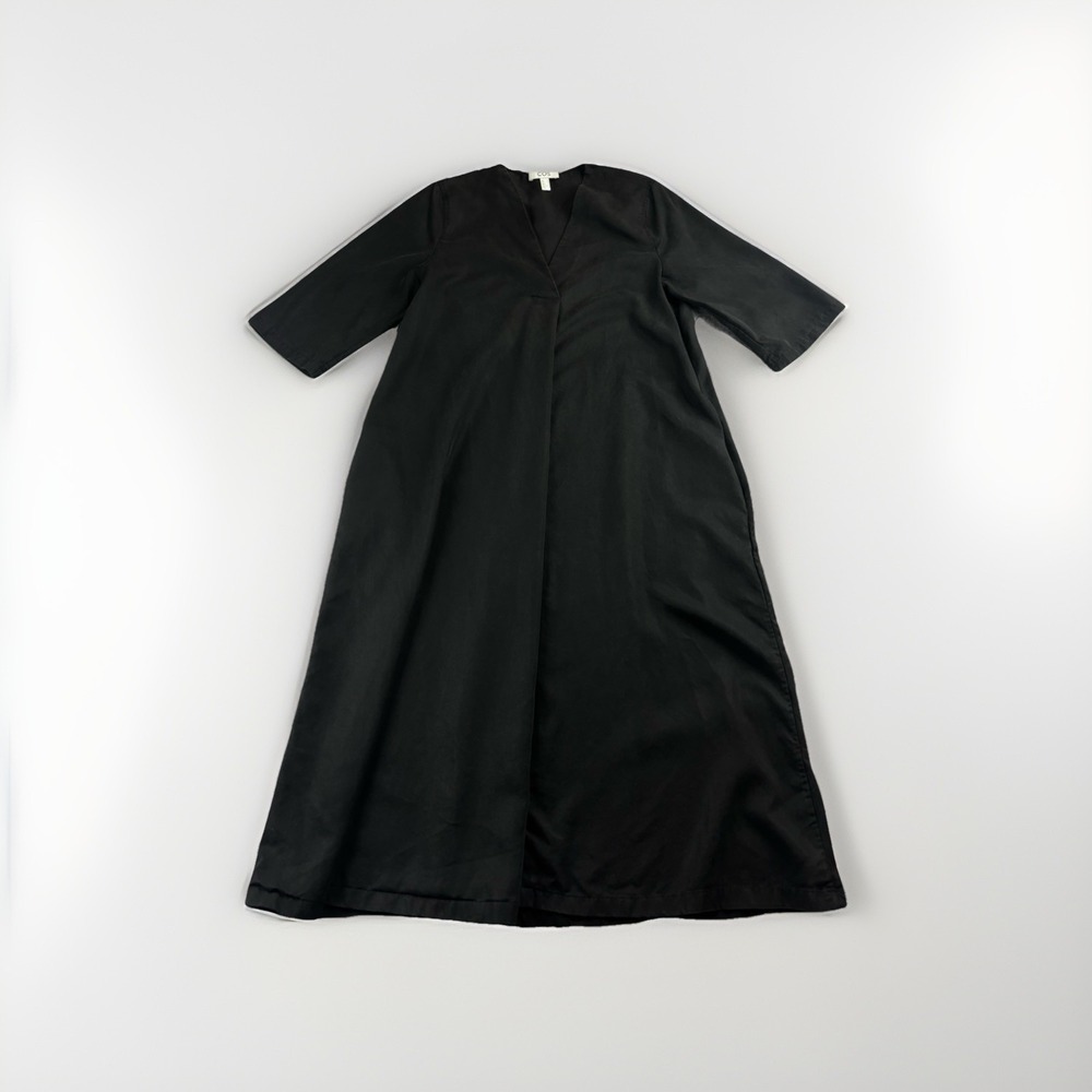 COS Women's 6 Black V Neck Tunic Maxi / Midi Popover Trapeze Popover Minimalist